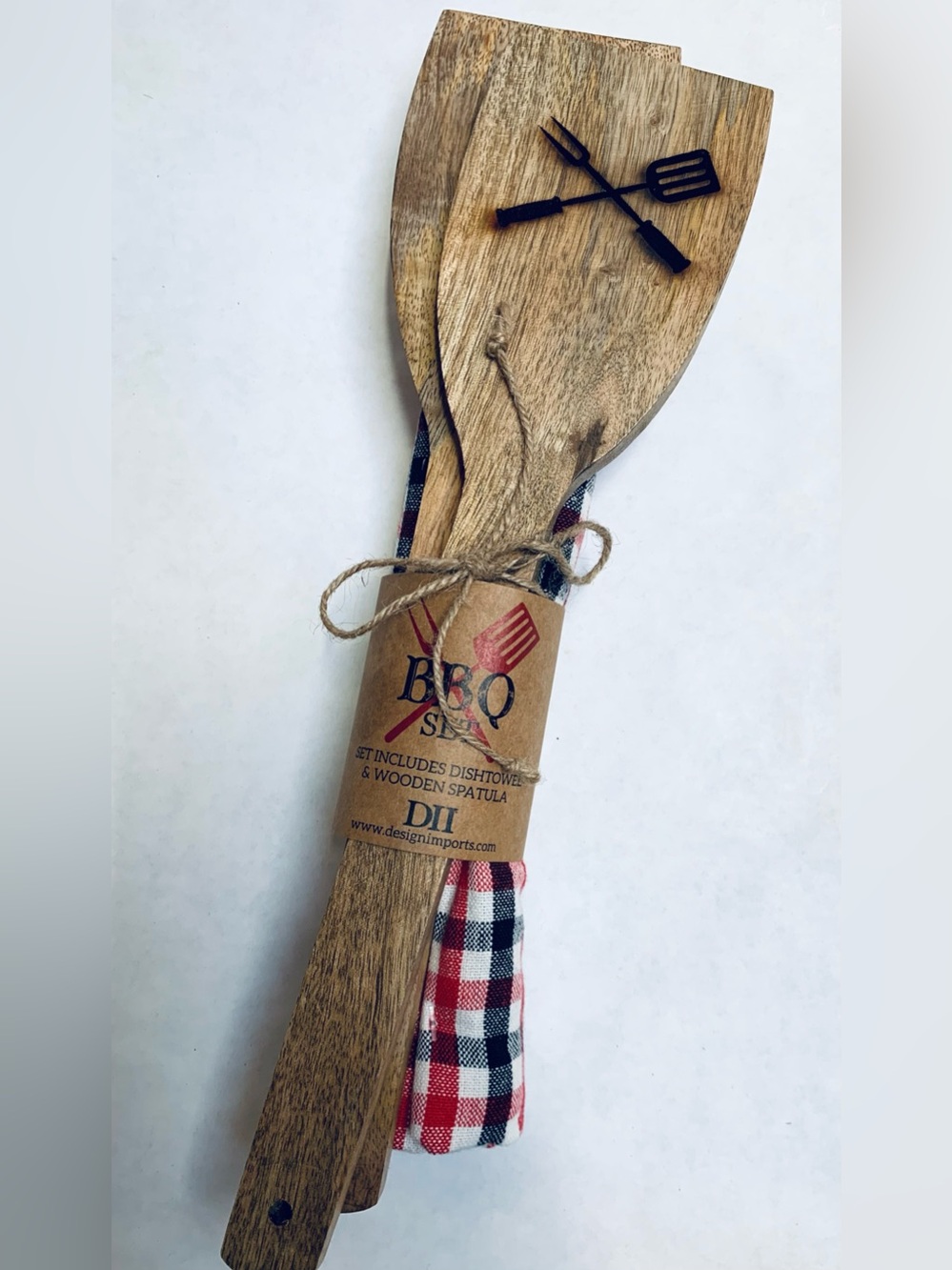 BBQ tool set dish towel 2wooden embossed spatulas grilling cook out barbecue